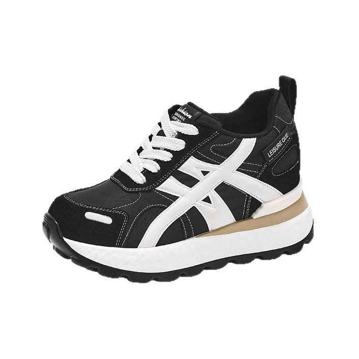 Leather Women's Shoes Inner Height Increase 8cm Casual Dad Shoes Children's 2025 Autumn New Thick-soled Forrest Gump Shoes Running Shoes