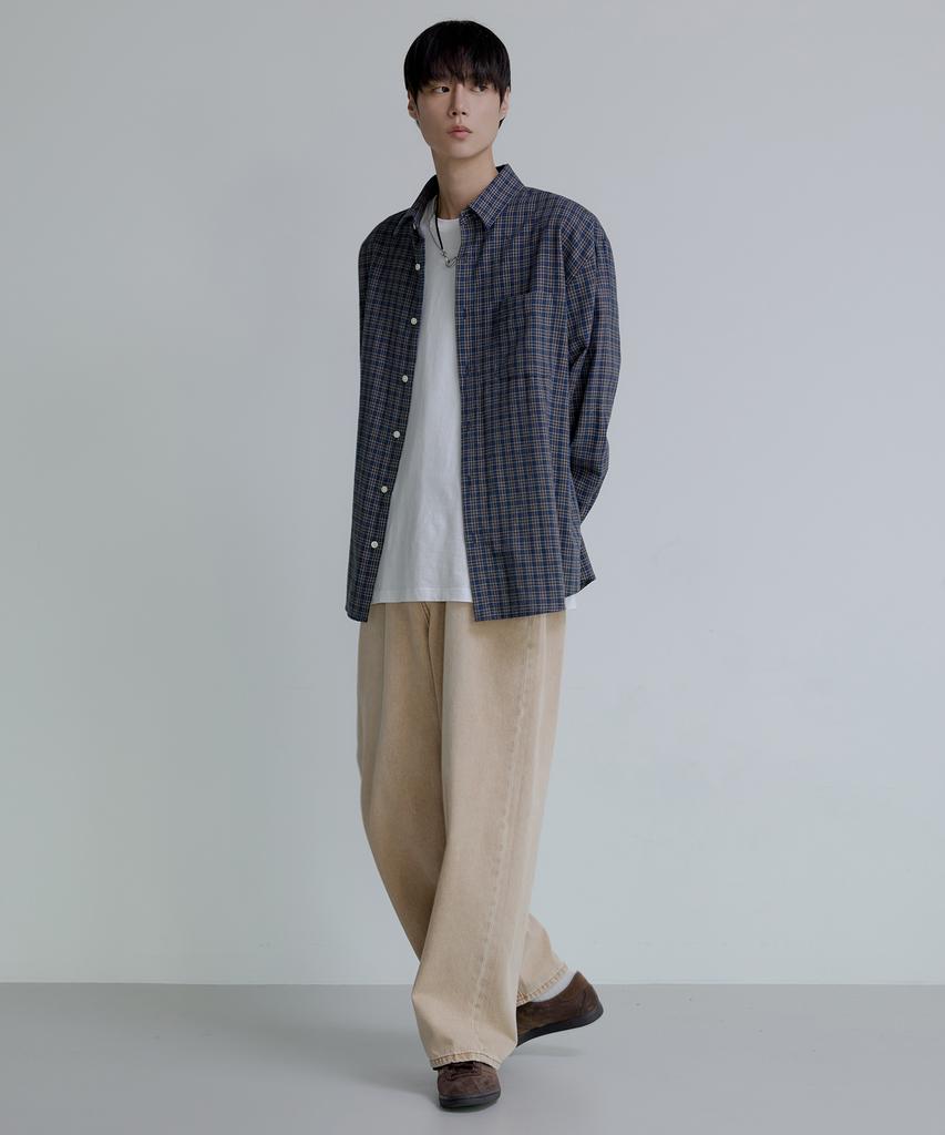 NODU Vintage Loose Fit Multi-Check Shirt [Navy]