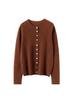Autumn Winter Women's Solid Cashmere Sweater: Round Neck, Rolled Edge, Slimming Multi-Button Cardigan