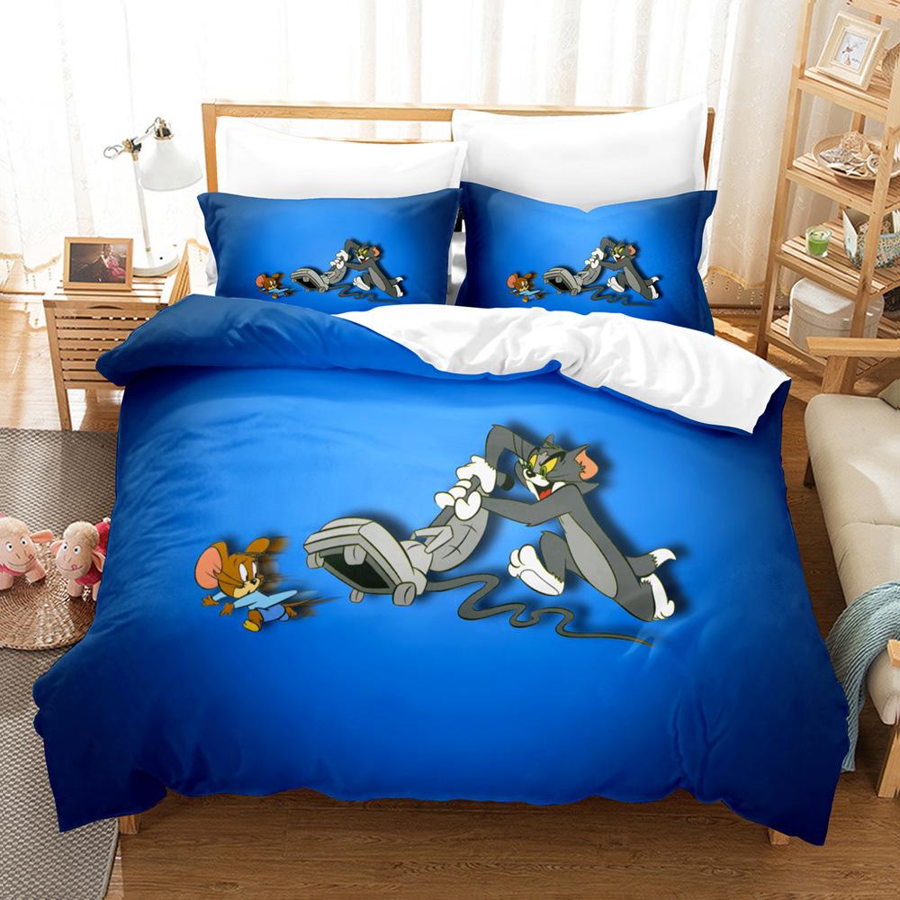 Quilt Cover Bedding Three-Piece Digital Printing Kit Cartoon Cat And Mouse Quilt Cover Four-Piece Set