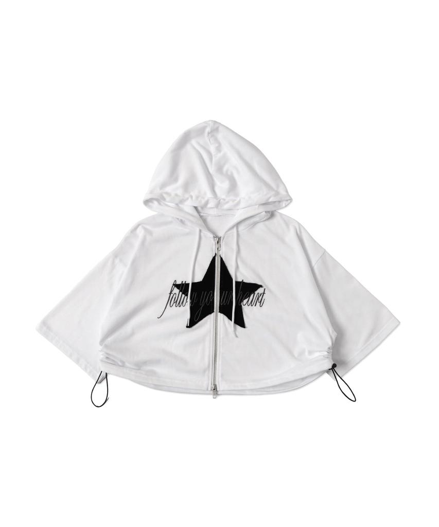 WEGO Star Logo Short Sleeve Zip Short Sleeve Summer Korean Size White Hoodie, T-Shirt, Top, Streetwear, Style, Gift, Women's, F,