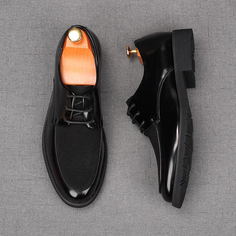 Fashion Luxury Men's Lace Up Suede Patent Leather Mixed Business Flats Shoes Male Designer Homecoming Wedding Dress Footwear