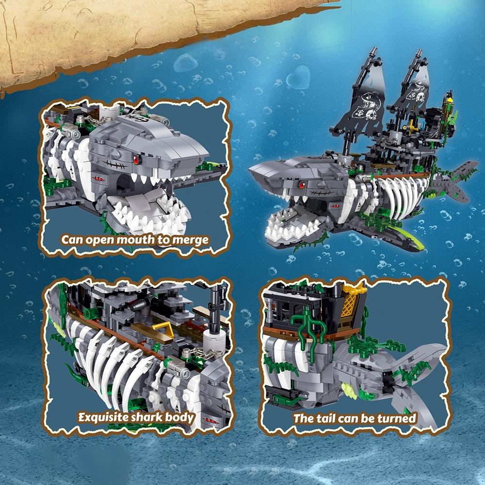 Modelo 3D de Tubarão Demônio das Profundezas do Mar Conjunto de Mini Blocos de Montar - Brinquedo de Montar DIY, Presente Ideal para Crianças Interessadas em Modelo de Vida Marinha