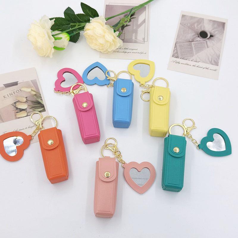 Macaron Color Mini Heart Mirror Lipstick Keychain Bag