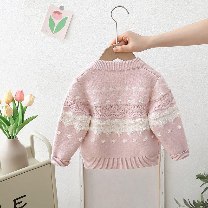Fashionable Girls' Korean Style Knitted Cardigan Sweater - Autumn/Winter Lotus Root Color