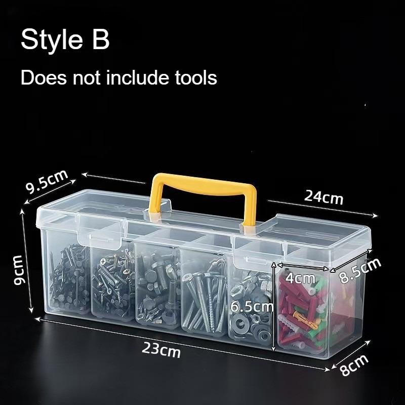 Portable Transparent Plastic Hardware Storage Box with 6 Detachable Dividers - Screws, Small Parts,Tool Storage Box