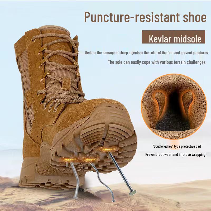 Brown Ultra-Light Waterproof High-Top Cowhide Tactical Boots