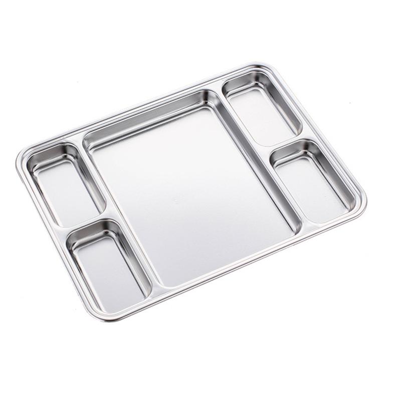 Gold Compartment Dining Plate For Food Serving Trays Stainless Steel Divided Dishes Kitchen Tableware Organization Container