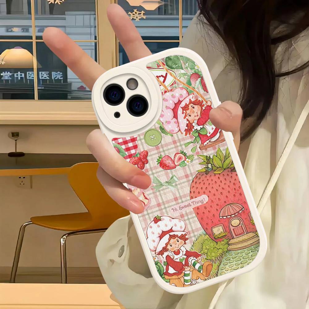 

Girl Pink Strawberry S-Shortcake Phone Case For IPhone 11 12 13 14 15 16 Pro Max Plus Leather Cover iPhone 14