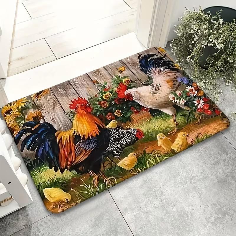 

Cute Cartoon Chickens Pattern Non Slip Welcome Doormat Farmhouse Style Entryway Rug Home Decor Front Door Mat 40x60cm