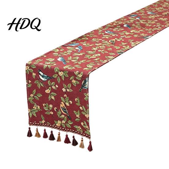 Soft Fabric Table Runner Floral Jacquard Runner Flower Bird Leaf Vintage Elegant