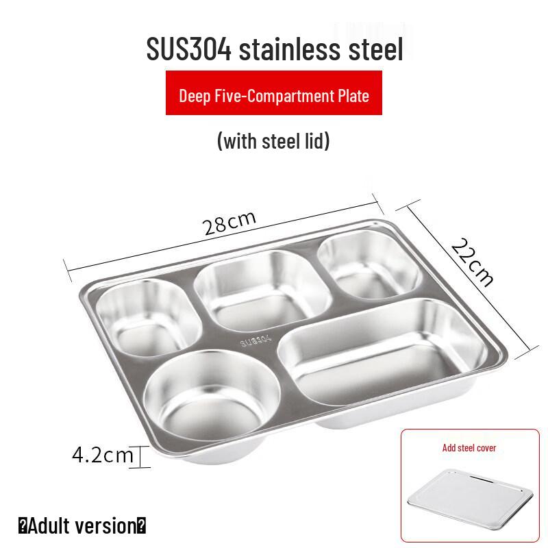 

Stainless Steel Rectangular 5-Compartment Meal Tray with Lid