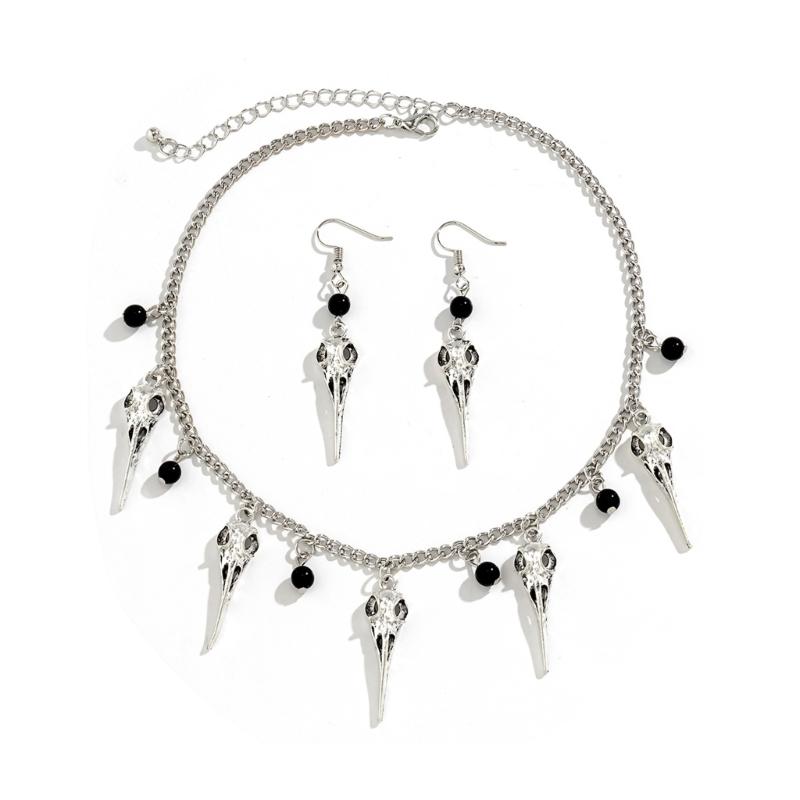 Skull Tassels Necklace and Earrings Set Gothic Choker Earrings Punk Clavicle Chain Earrings Fashion Collar Necklace 1