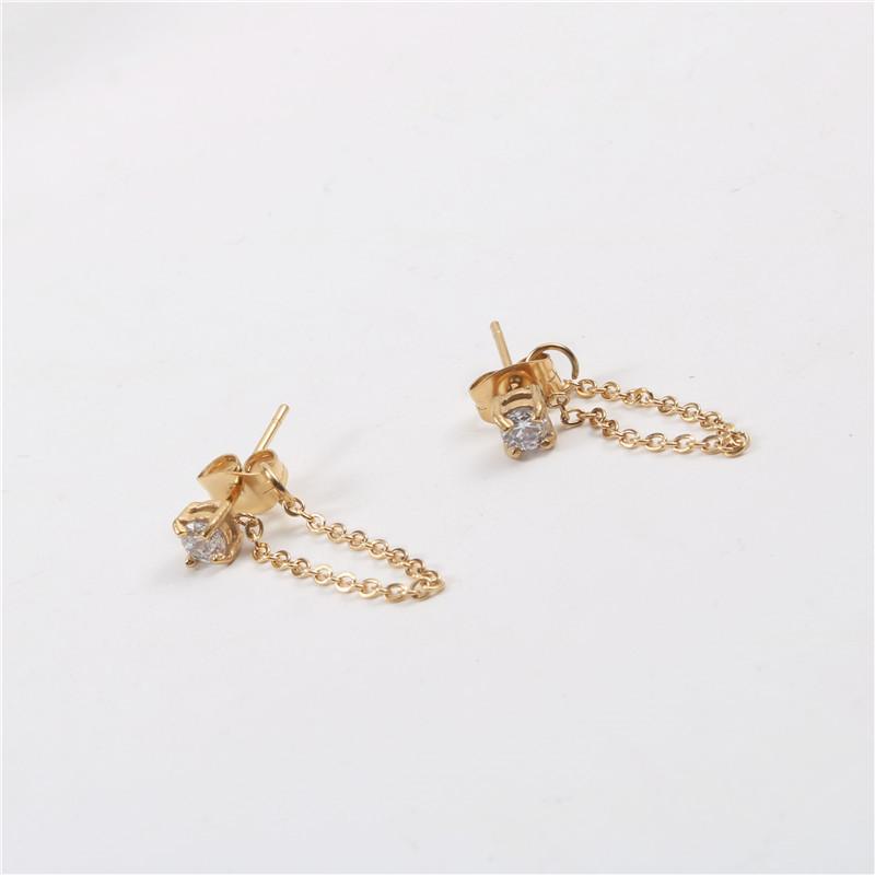 Tarnish Free 18K Gold Plated Cubic Zirconia Chain Tassel Stud Earring Tarnish Free Waterproof Stainless Steel Jewelry золотой