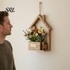 Natural Wood Wall Decoration Wooden Planter, Creative Hanging Flower Pot Basket for Indoor Plants Mounted Faux Flowers, Rustic Decor Living