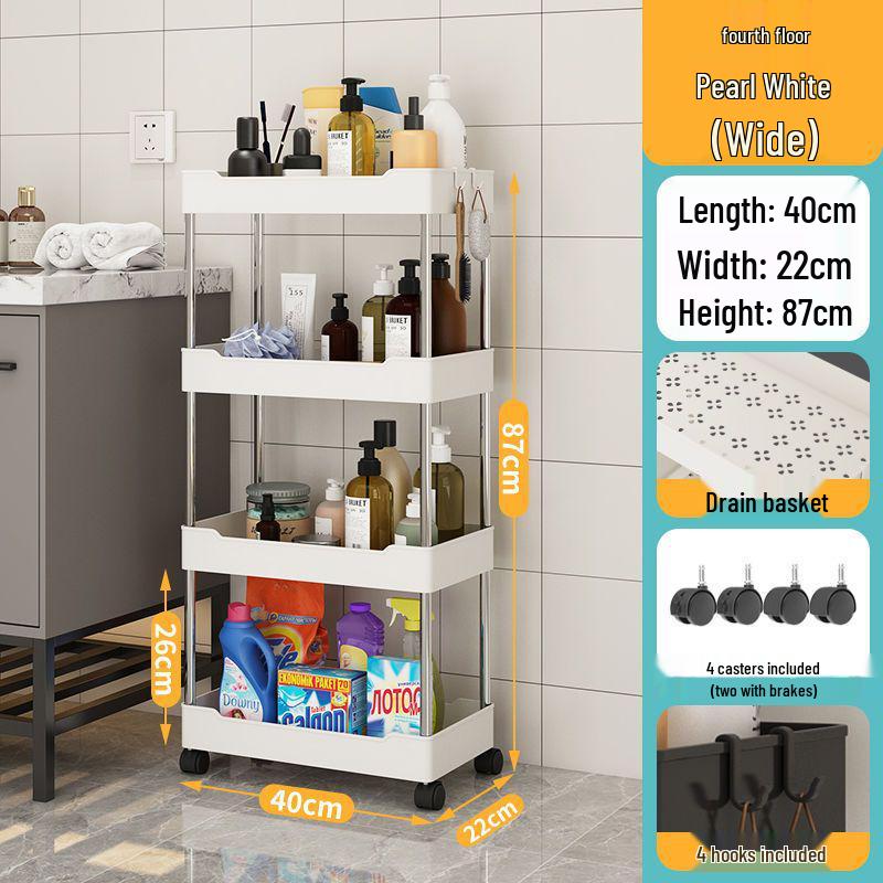 

Багатошарова туалетна поличка: Підлоговий мобільний візок для зберігання у ванній кімнаті