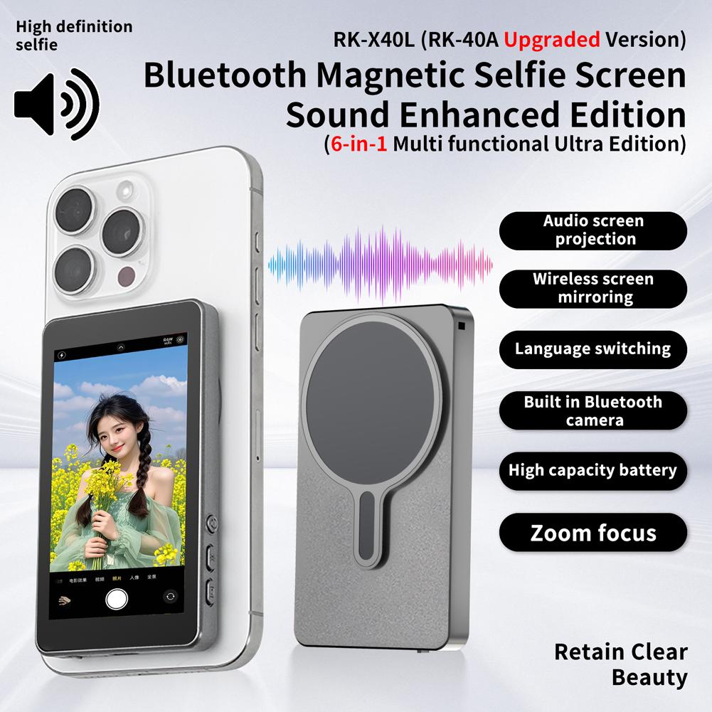 Phone Selfie Monitor Screen Wireless Magnetic Mount Vlog Phone Rear Camera Selfie WiFi Bluetooth Connection for Selfie Live