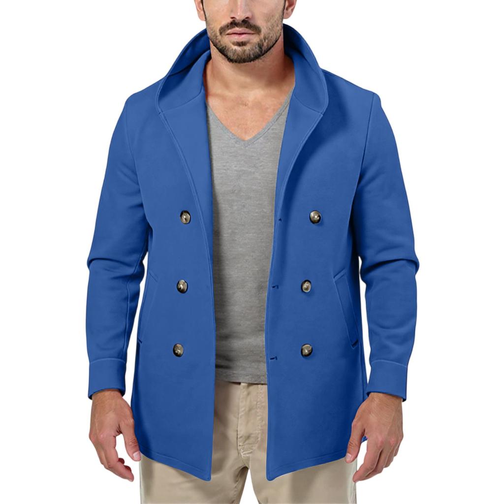 Men's Mid Length Lapel Hooded Double Breasted Casual Windbreaker