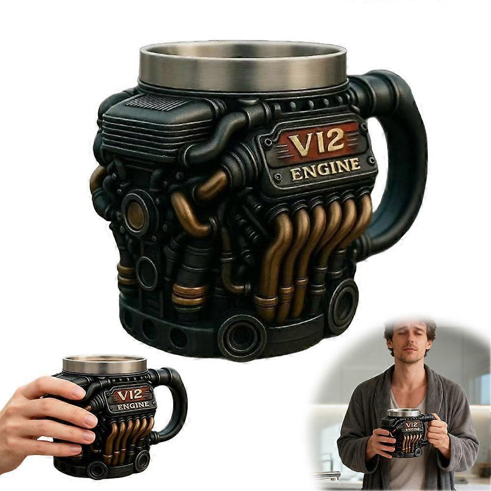 V12Engine Coffee Mug-Custom Stainless Steel Travel Cup for Mechanics Enthusiasts