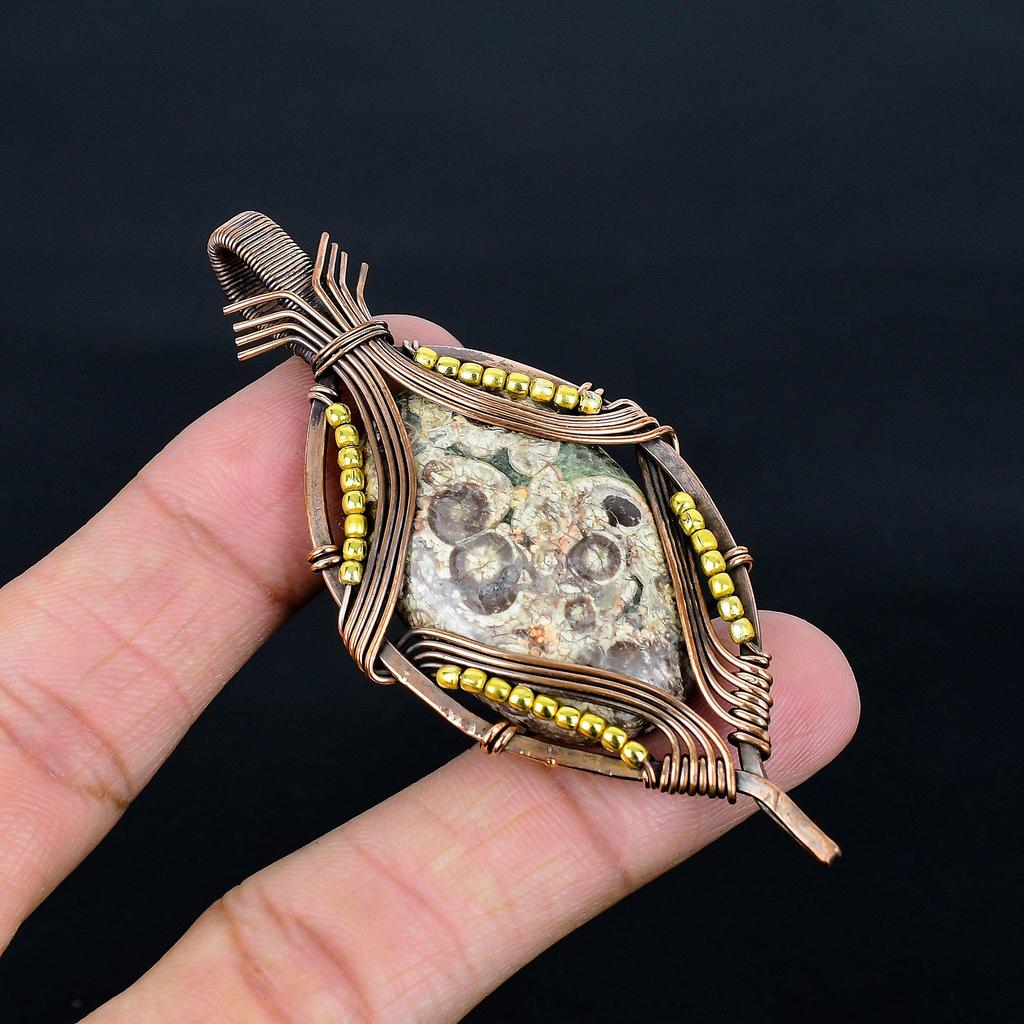 Crocodile Jasper 999 Copper Wire Wrapped Pendant, Handmade Gemstone Jewelry Pendant Gift For Birthday