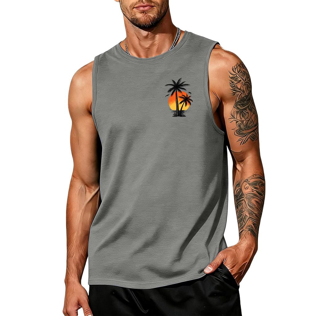 Men's Loose And Casual Hawaiian Print Sleeveless Shirt