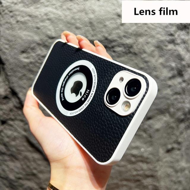 Skórzane logo biznesowe z dziurką etui na telefon Iphone 14 13 12 11 Pro Max 14 Plus 14pro 11 odporna na wstrząsy miękka osłona obiektywu tylna okładka