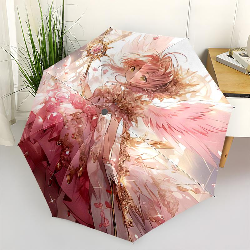 

1pc Angel Wings Fantasy Automatic Folding Umbrella, Elegant Design with Pink Roses, Perfect for Fans, Travelers, and Daily Use.R104