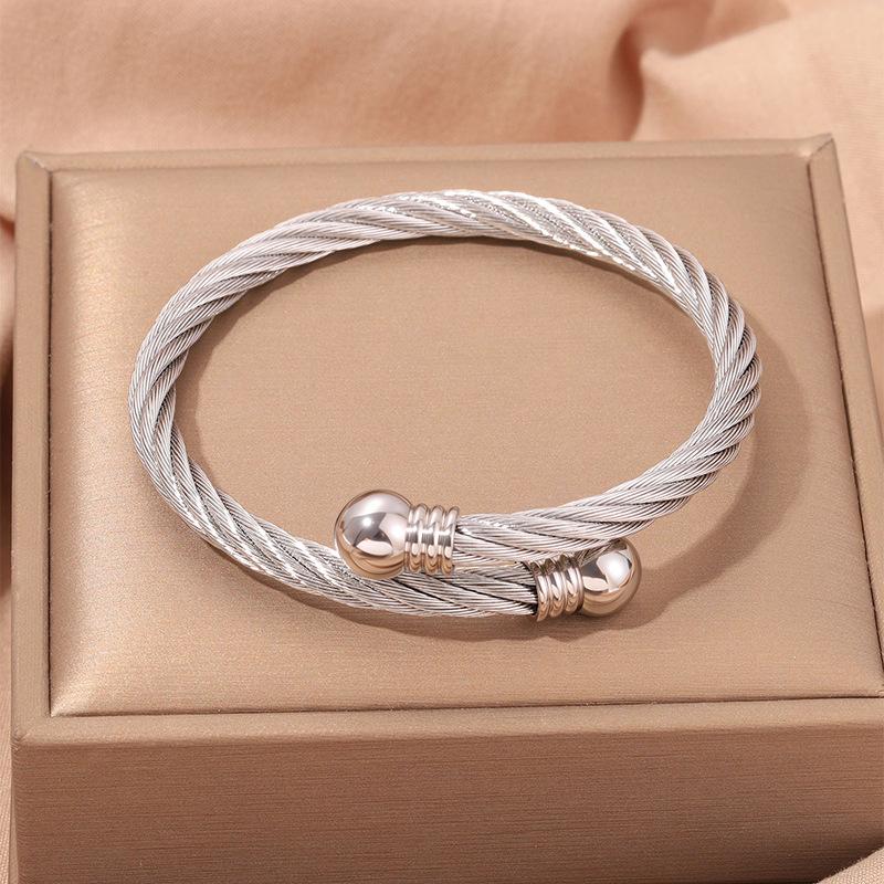 Popular, Personalized Trend, Retro Stainless Steel Winding Geometric , Pearl Steel Wire