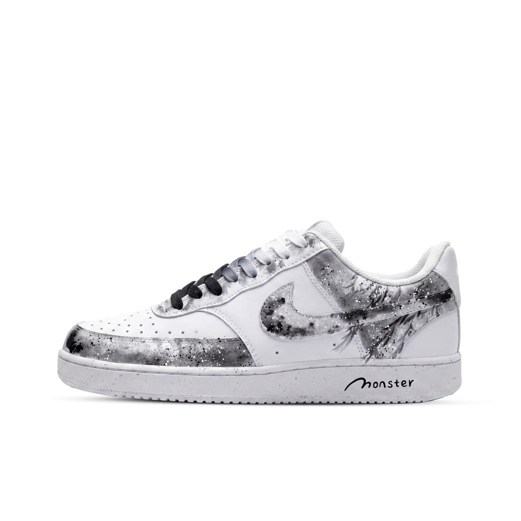 Nike Court Vision Ink, Monster Lab Low Top Skateboard Shoes Unisex Black White Gray DH2987-117(Team445-)