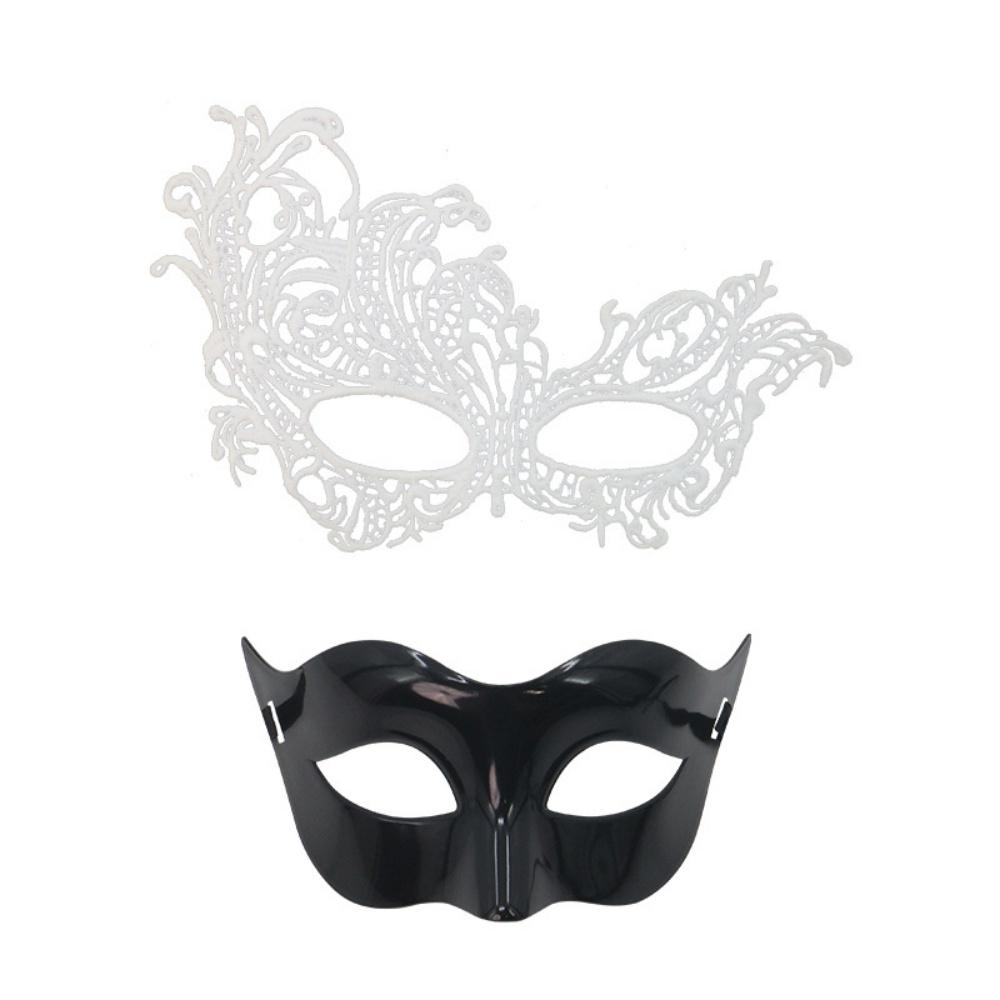Sexy Couple Masks Lace Women Mask Plastic Men Mask Set Half Face Masks Princess Makeup Party Cosplay Nightclub Props Gifts