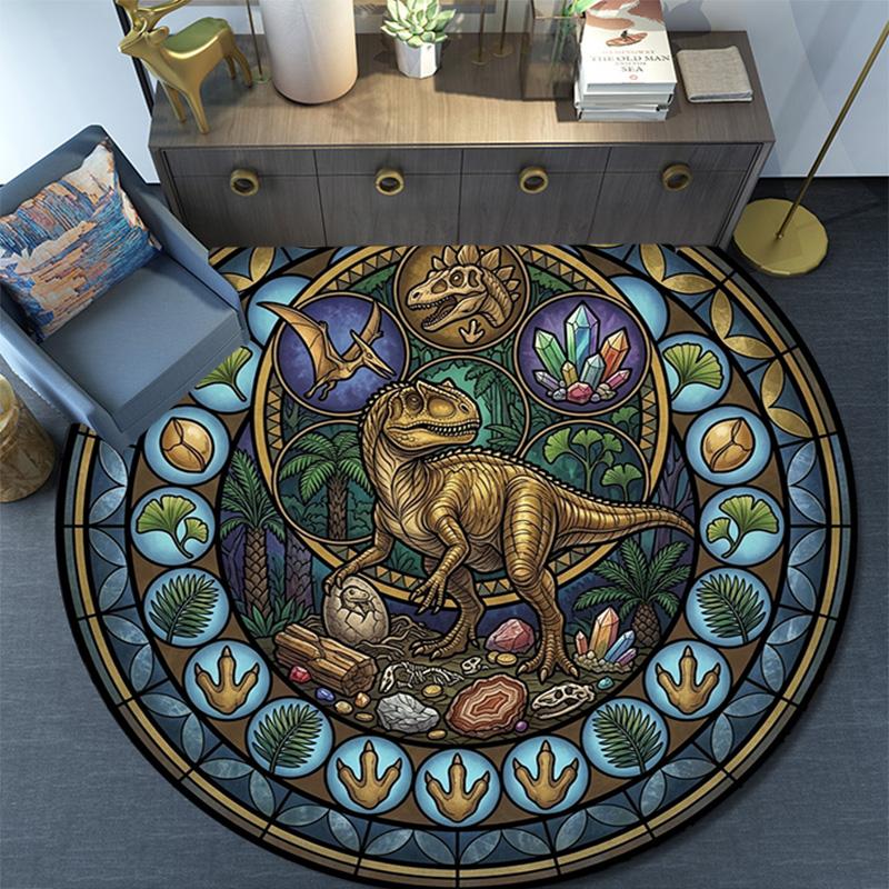 Dinosaur Fossil Glass Round Area Rug Under Office Chairs Bedroom Living Room Home Decor
