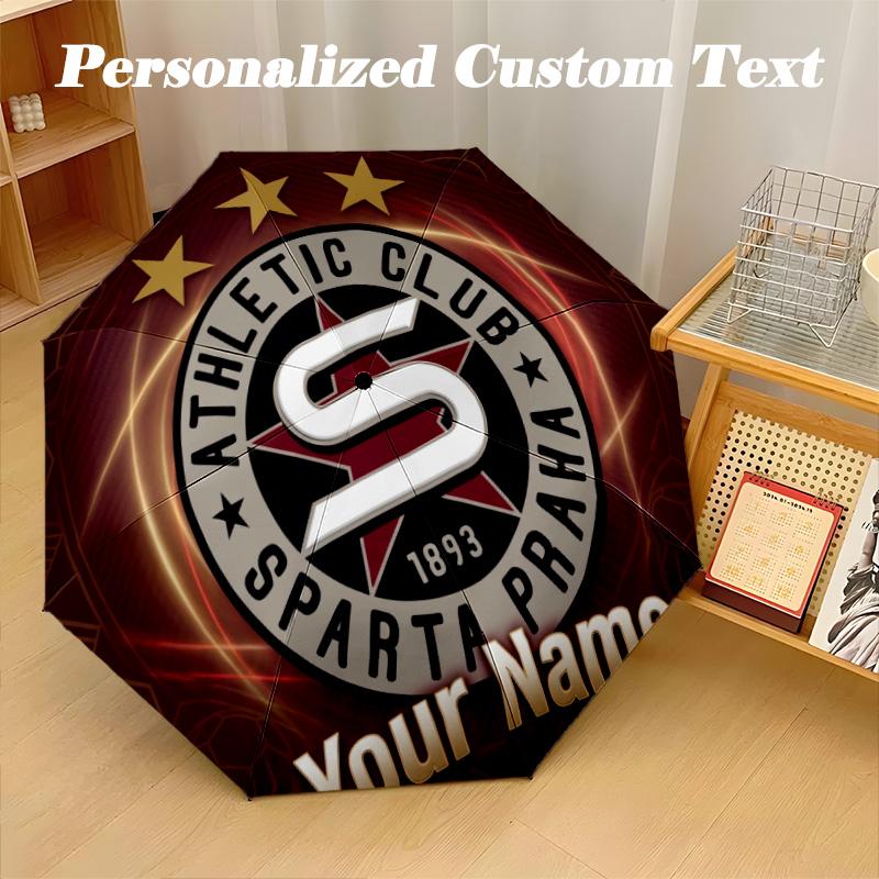 8 Rib Auto Folding Umbrella Sparta Prague Print Custom Name Text Portable Rain Gear