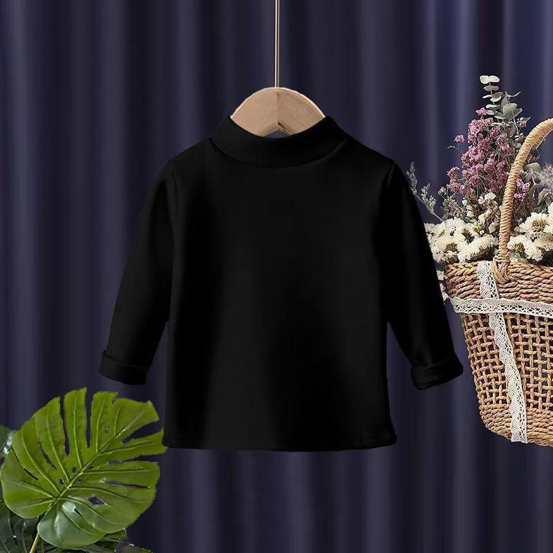 

Детский однотонный топ унисекс из немецкого бархата с длинными рукавами - средний и большой размер 160cm чёрный