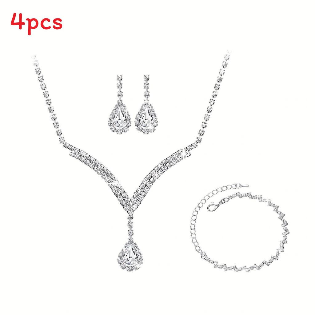 Bridal Party Jewelry Set With Zircon Water Drop Necklace Earrings And Bracelet For Weddings