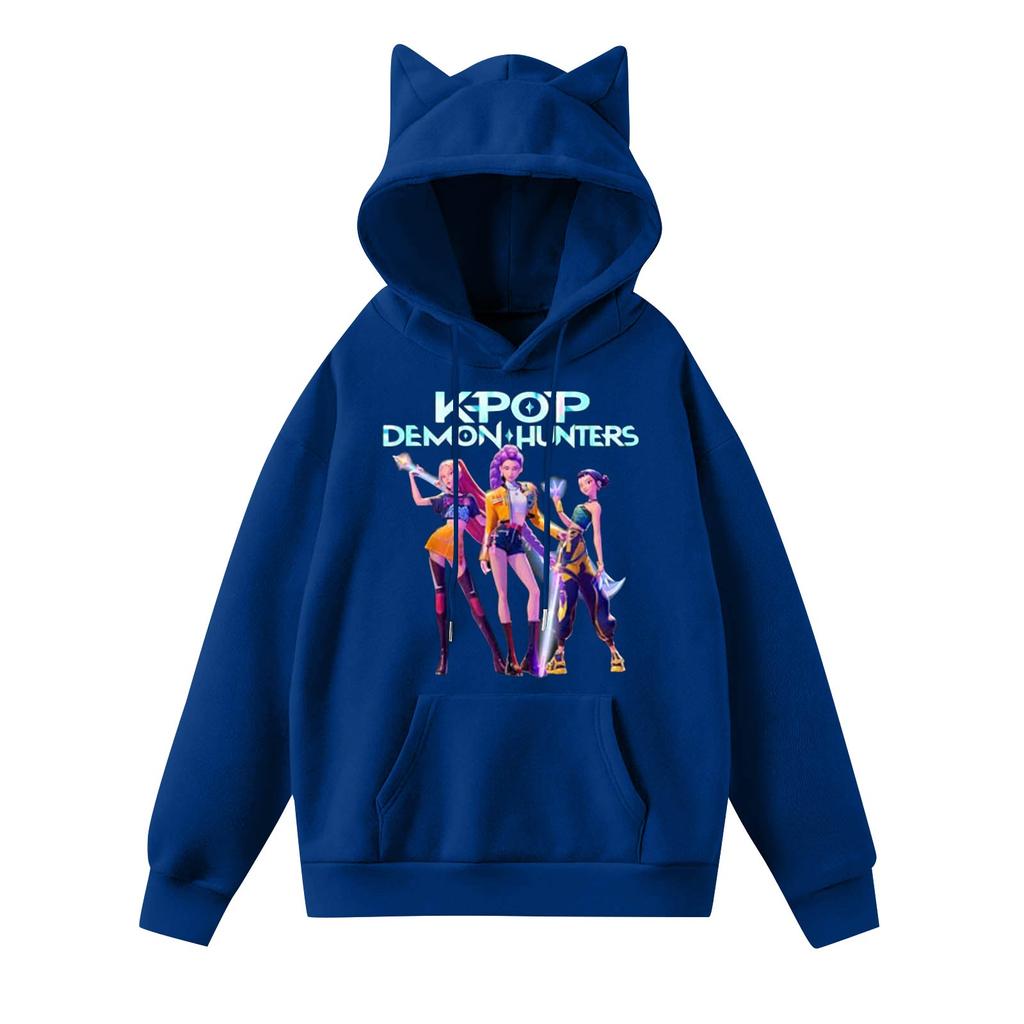 Ladies Fashion Casual Long Sleeve Printed Round Neck Hoodie Pullover Top With  Pockets
