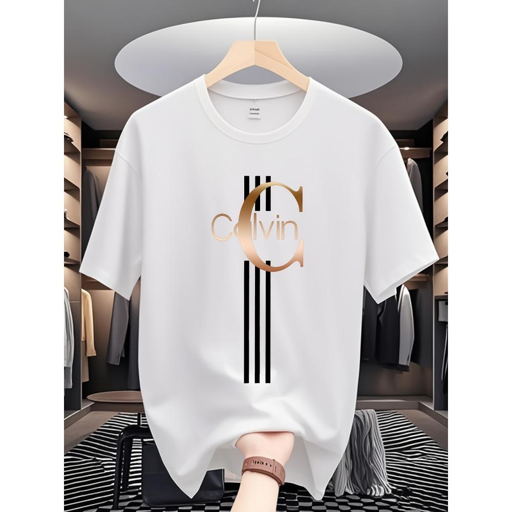 Europejskie rozmiary Męska Lekka Oddychająca Koszulka z Krótkim Rękawem - Letnia Casualowa z Okrągłym Dekoltem i Subtelnym Nadrukiem, Kolor (/), Można prać w pralce