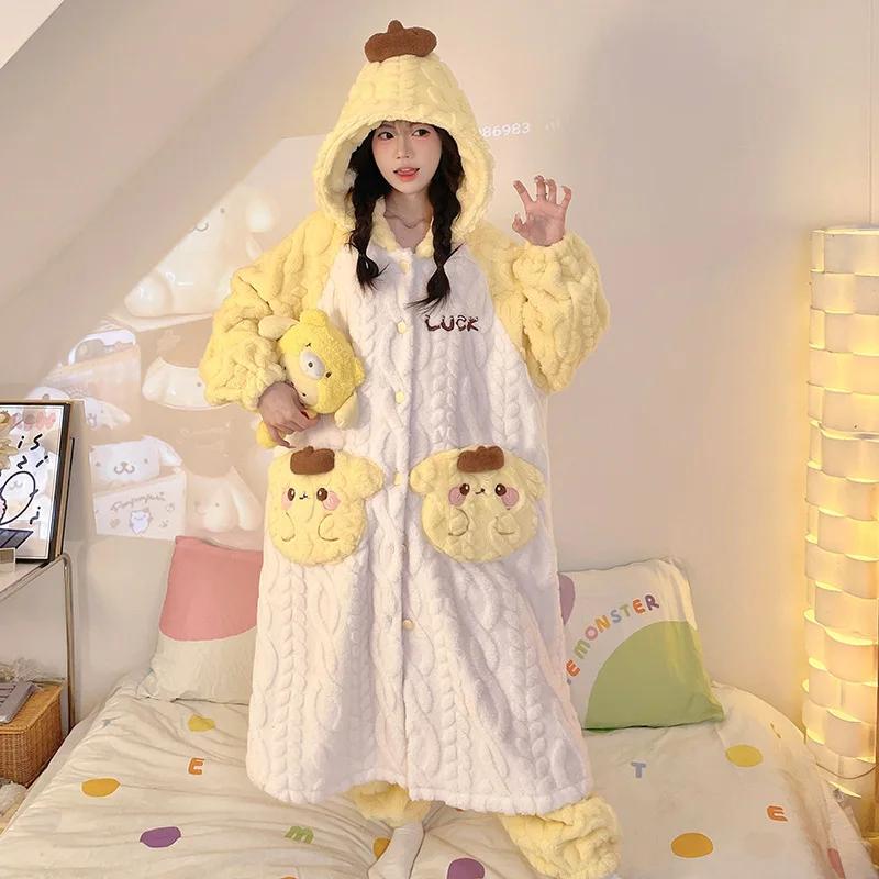 Pajamas Winter Cartoon Warm Long-sleeved Round Neck Suit Home Wear Women's Pajamas