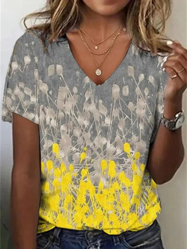 Summer Harajuku Women'S T-Shirt 3d Flowers Print Clothing V-Neck Short Sleeve Tops Fashion Ladies Pullover Oversized Female Tees