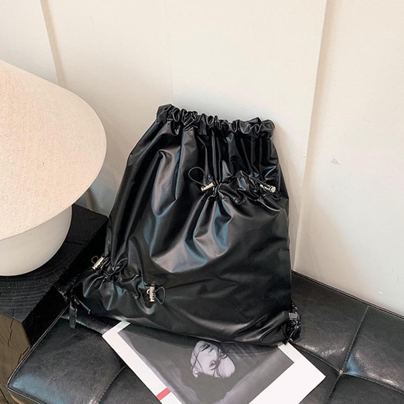 New Silvery Drawstring Double Shoulder Bag Women's Korean Lazy Tote Backpack Lightweight Easy-to-Carry Outdoor Sports Backpack AVE