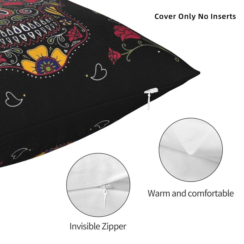 Day Of The Dead Sugar Skull Dark Pillowcase Polyester Linen Velvet Creative Zip Decor Pillow Case Home Cushion Cover