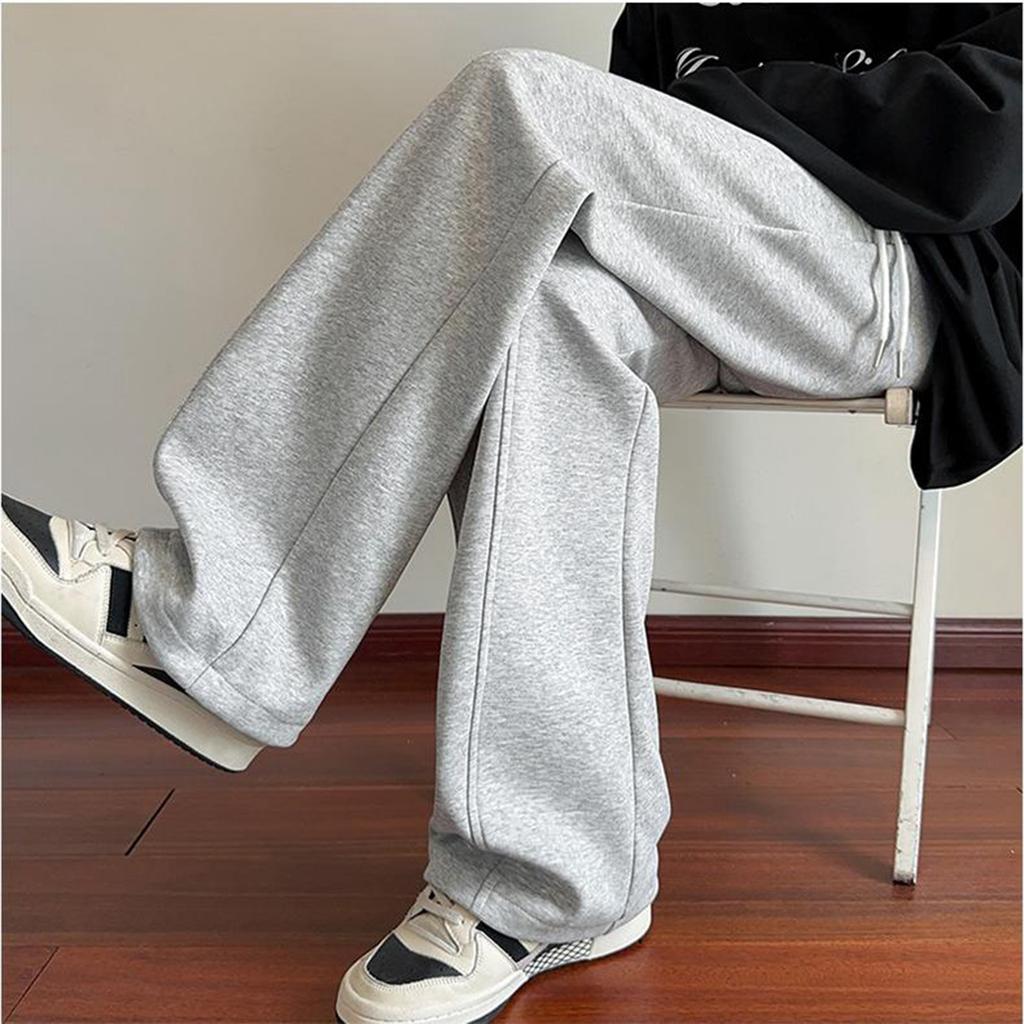 Men's Solid Color Loose Wide Leg Fleece Sweatpants Men's Casual Fashion Fleece Sweatpants