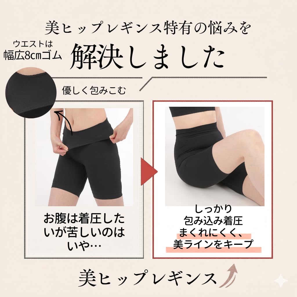 Compression Slimming Pelvic Tummy Shapewear [Liapom] Leggings, Hip-Lifting, Legs, Support, Control, Women's (M-L, 3/4 Length, Black)