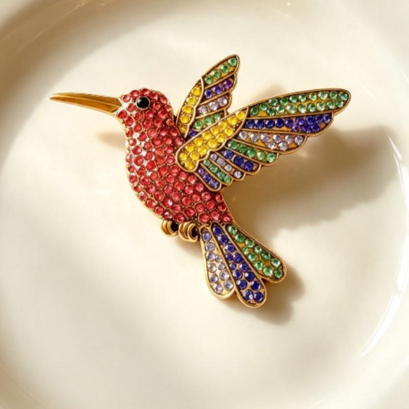 Sparkling Rhinestone Hummingbird Brooch Shiny Multicolor Design Ideal For Daily Wear Party Jewelry Gift For Women