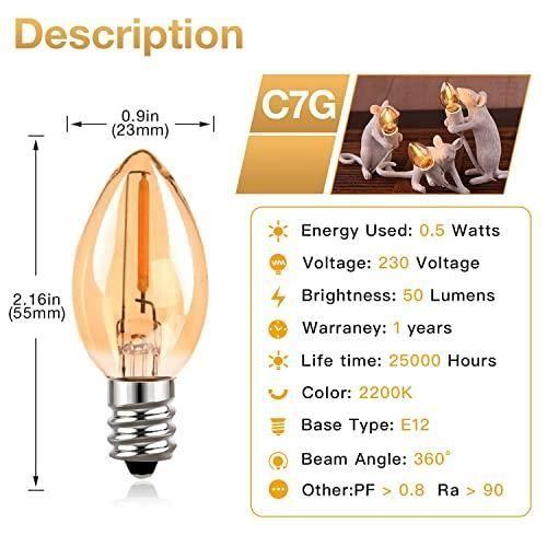Hcnew ampoule c7 e12 220v led, 0.5w petite ampoule de rechange vintage edison pour veilleuse-guirlande lumineuse à la noix de coco