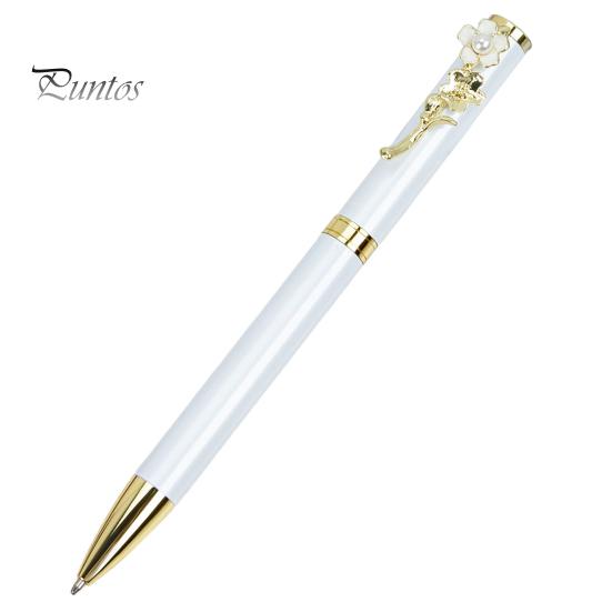 

Изысканная выдвижная твердая ручка для письма, очаровательная шариковая ручка с зажимом в виде цветов из искусственного жемчуга, принадлежности для студентов белый