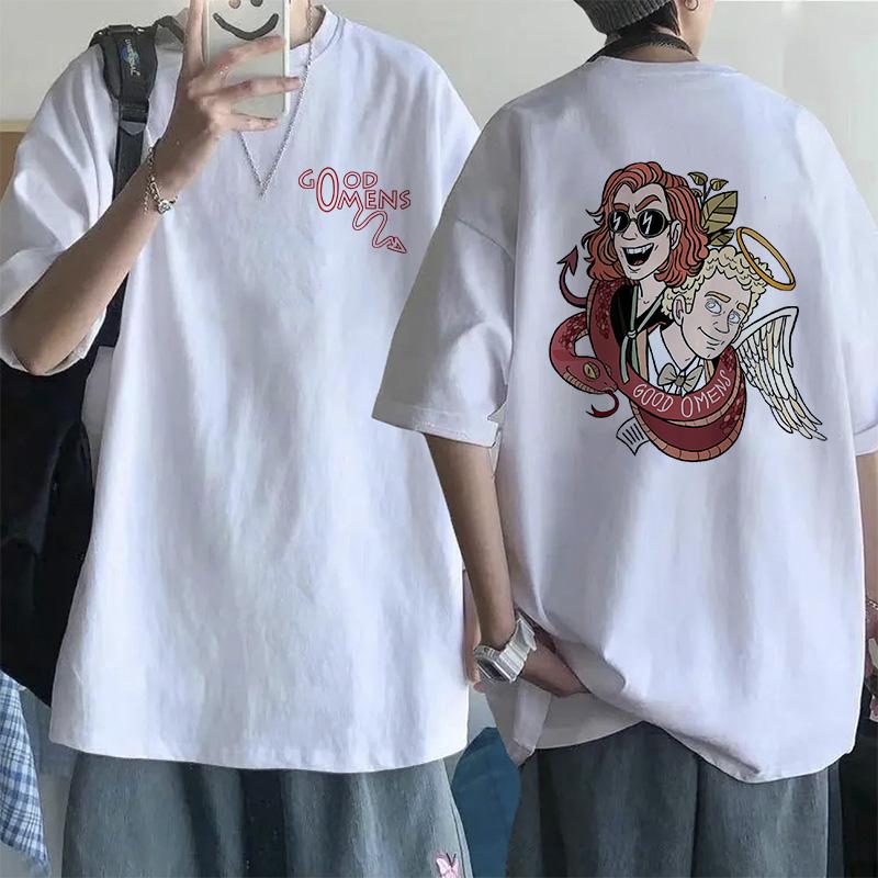 Lustige EU-Größen T-Shirts für Männer Good Omens Cartoon T-Shirt Harajuku T-Shirt Das Ende war nur der Anfang Grafik-Tee Tops Streetwear