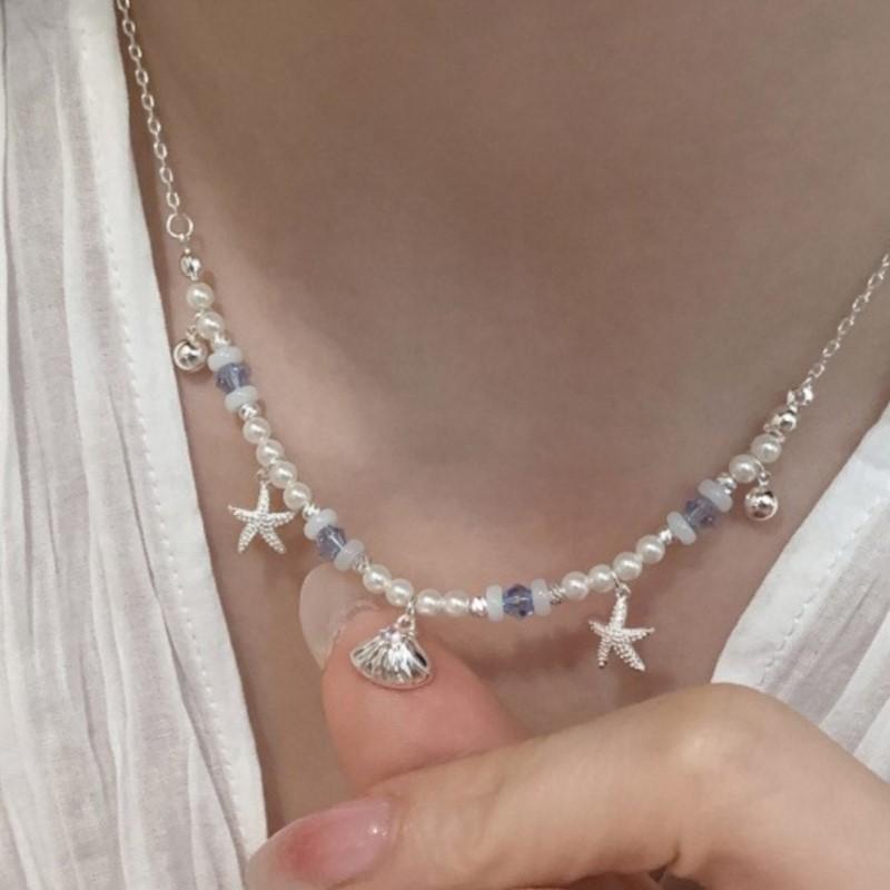 VENTFILLE 925 Sterling Silver Shell Star Necklace for Women Pearl Crystal Beads Sweet Romantic Originality Jewelry Gift Dropship