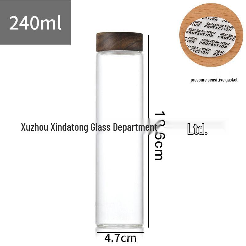 Acacia Wood Lid Borosilicate Glass Canister for Tea, Agarwood Bracelet Display, or Medicine Powder Storage.