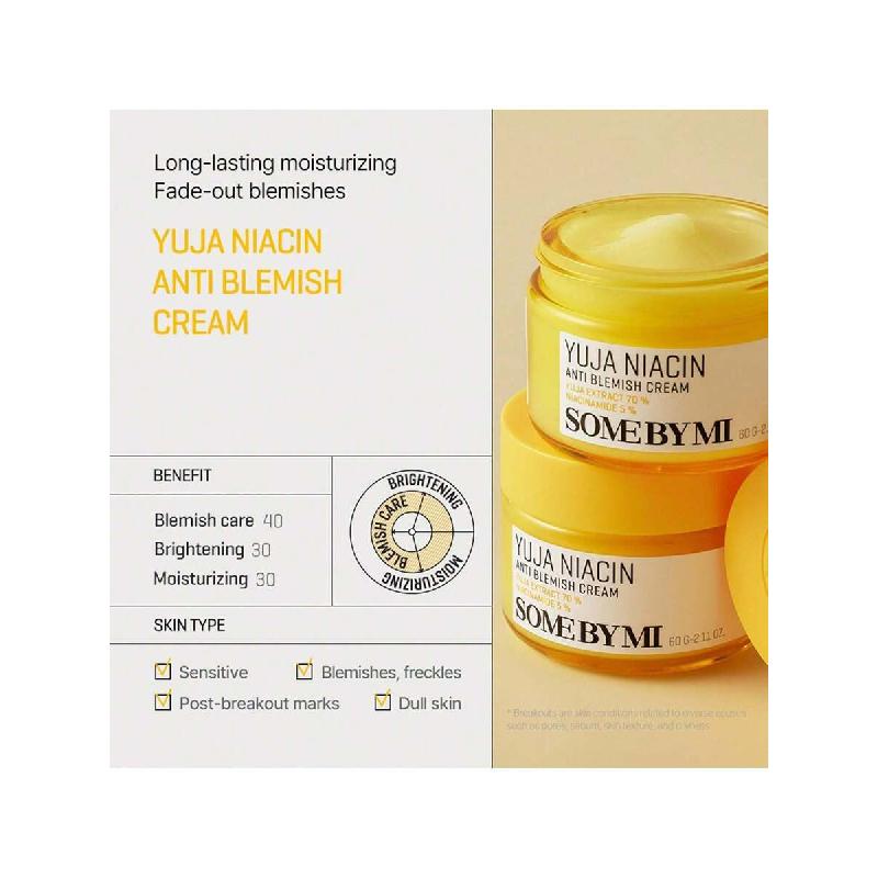 SOME BY MI Yuja Niacin Anti Blemish Cream -  60ml - Daily Face Moisturizer Made From 5% Niacinamide - Advanced Skin Brightening And Pigmentation