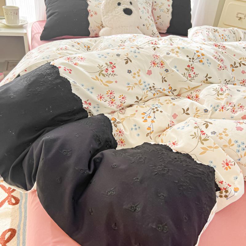 Ložní souprava ve stylu princezny Čtyřdílná sada Prodyšná Pohodlná Prané prostěradlo Přikrývka Povlak na polštář